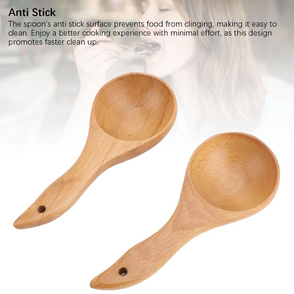 2Pcs Solid Wood Rice Spoon with Hole Serving Spoon Household Rice Paddle Canteen Meal Serving