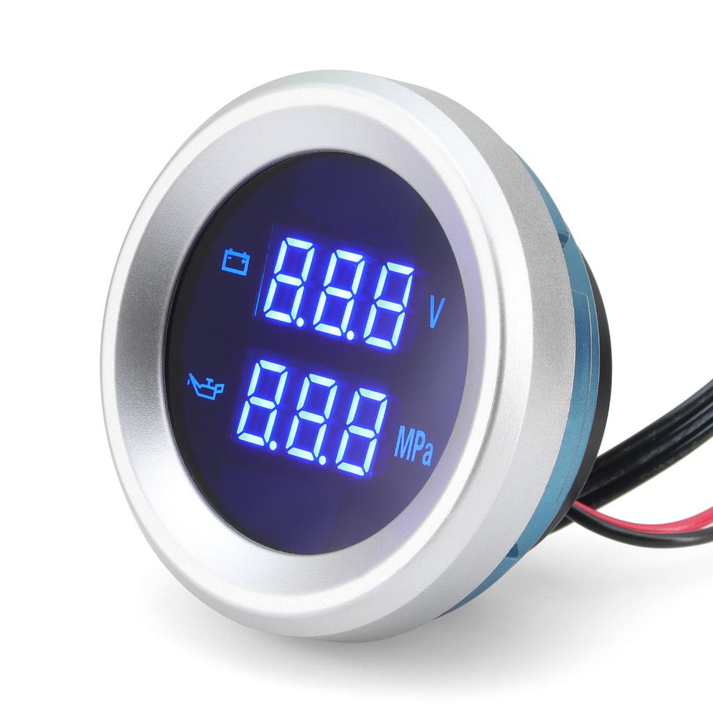 2" 52mm Oil Press+Voltmeter with Oil Pressure Sensor Blue LED Digital Voltage Volt Meter 2 in 1 Gauge for Racing Car Boat 12V24V