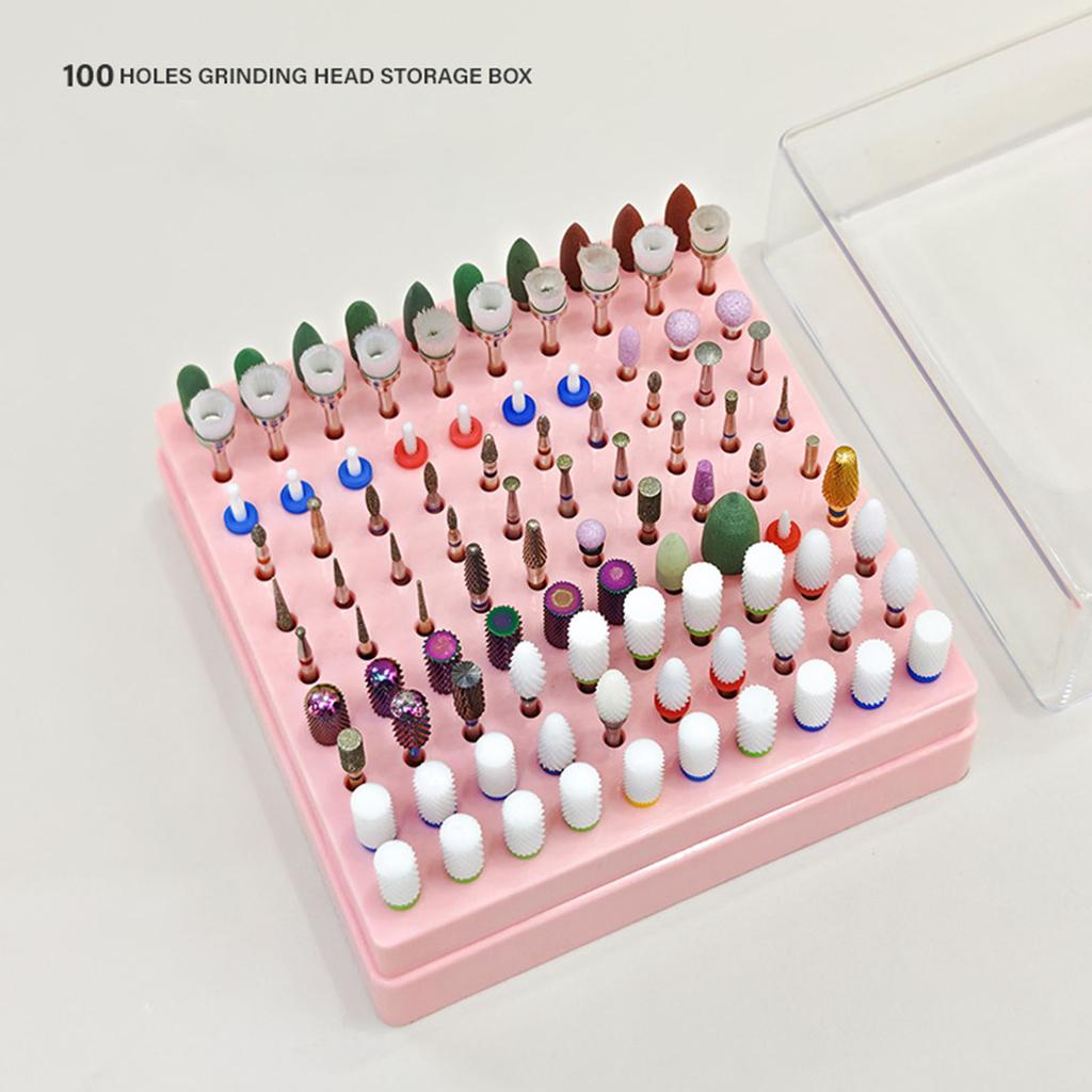 100 Hole Nail Drill Bit Organizer Box Practical Plastic Storage Case With Transparent Cover For Manicure Tools
