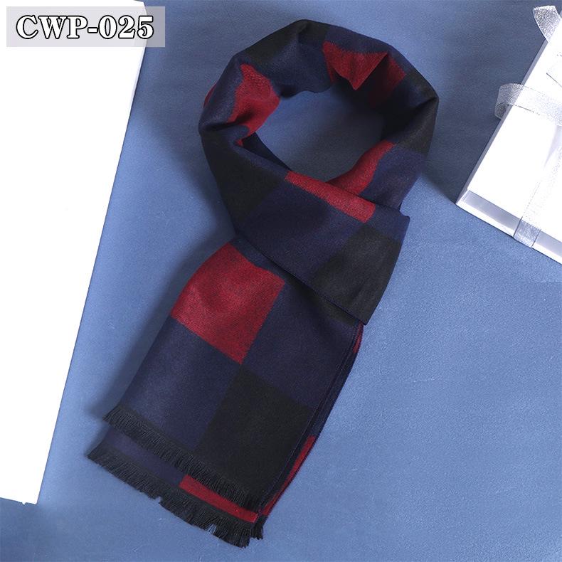2025 Winter Men's Black Grey Plaid Imitation Cashmere Scarf