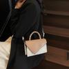 Korean Version of Simple Hand Carry Shoulder 2025 New Fashion Diagonal Splicing Contrasting Color Small Square Bag Portable Messenger Commuter Woman