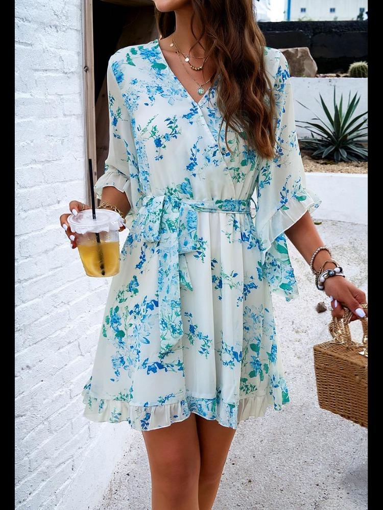 Elegant Lace Printed Dress for Women Spring Summer by Diyun