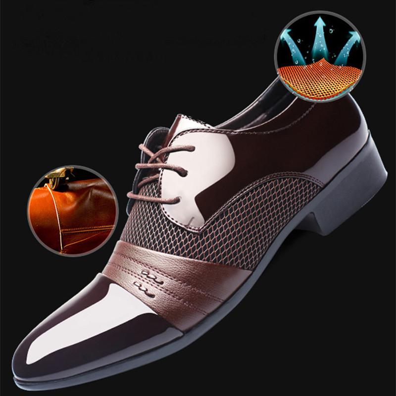 FashionMen's Elevator Leather Shoes Man Breathable Dress Shoes Men Wedding Party Office Lace Up Business Office Shoes Men