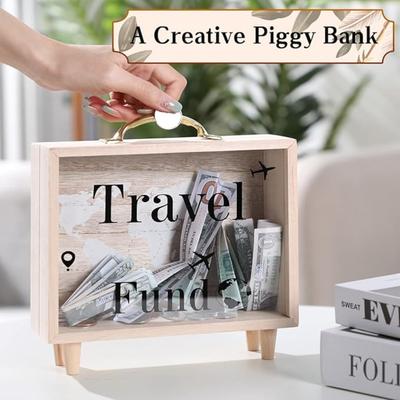 Travel Fund Box Vacation Decorative Savings Box Suitcase Wooden Money Coin Bank for Adults Vacation Wedding
