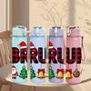 1PC Plaid Bruh Santa Ornament Set 750ml Color Plastic Water Bottle Leakproof Flip Straw Lid For Sports Office Home Use