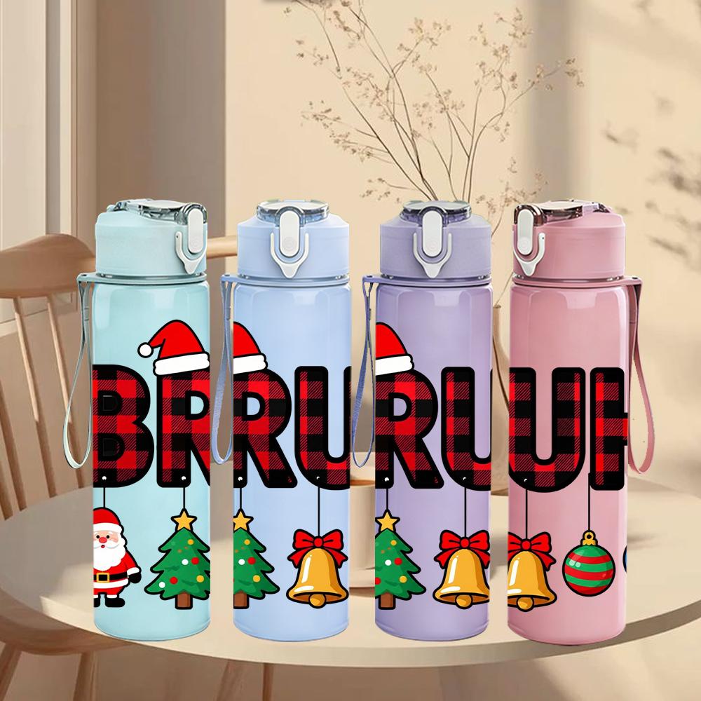 1PC Plaid Bruh Santa Ornament Set 750ml Color Plastic Water Bottle Leakproof Flip Straw Lid For Sports Office Home Use