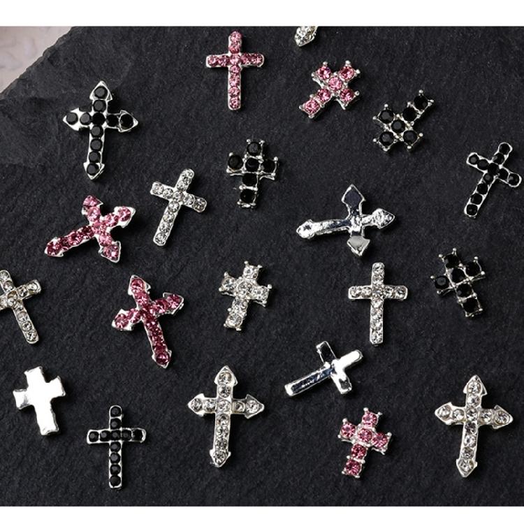10Pcs Retro Cross Nail Charm Alloy Rhinestones Cross Charms Punk Gothic Nail Art