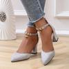 Fashion 2025 Summer Women's Ankle Strap High Heels Pointed Toe Pearl Metal Decoration Back Zipper Chunky Heel Dress Party Modern Sandals