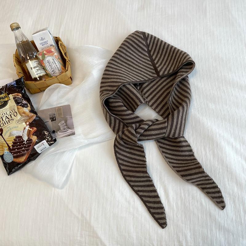 

Полосатый шарф-шаль в корейском стиле: С капюшоном, Теплый, Для Женщин