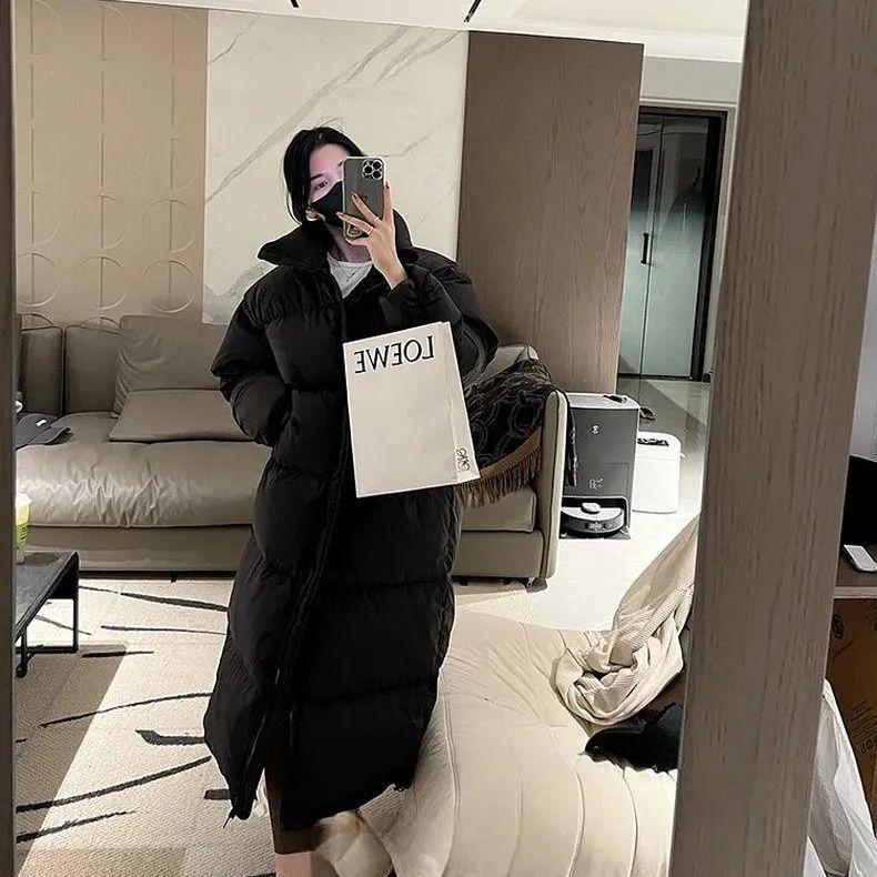 

Зимняя новая однотонная парка с воротником-стойкой и длинным рукавом, женская повседневная свободная куртка на молнии, теплые толстые топы XXXL чёрный