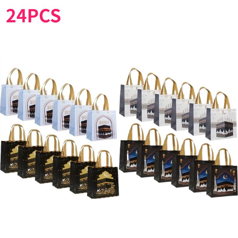 

24pcs Eid Mubarak Gift Bags Gifts Packaging Bags with Handle Black Golden Star & Moon Pattern Ramadan Kareem Gift Bag Decoration 21.5x11x23CM