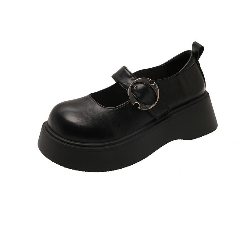 With skirt Mary Jane shoes, new spring and summer muffin platform single shoes, white one-word buckle strap small leather shoes