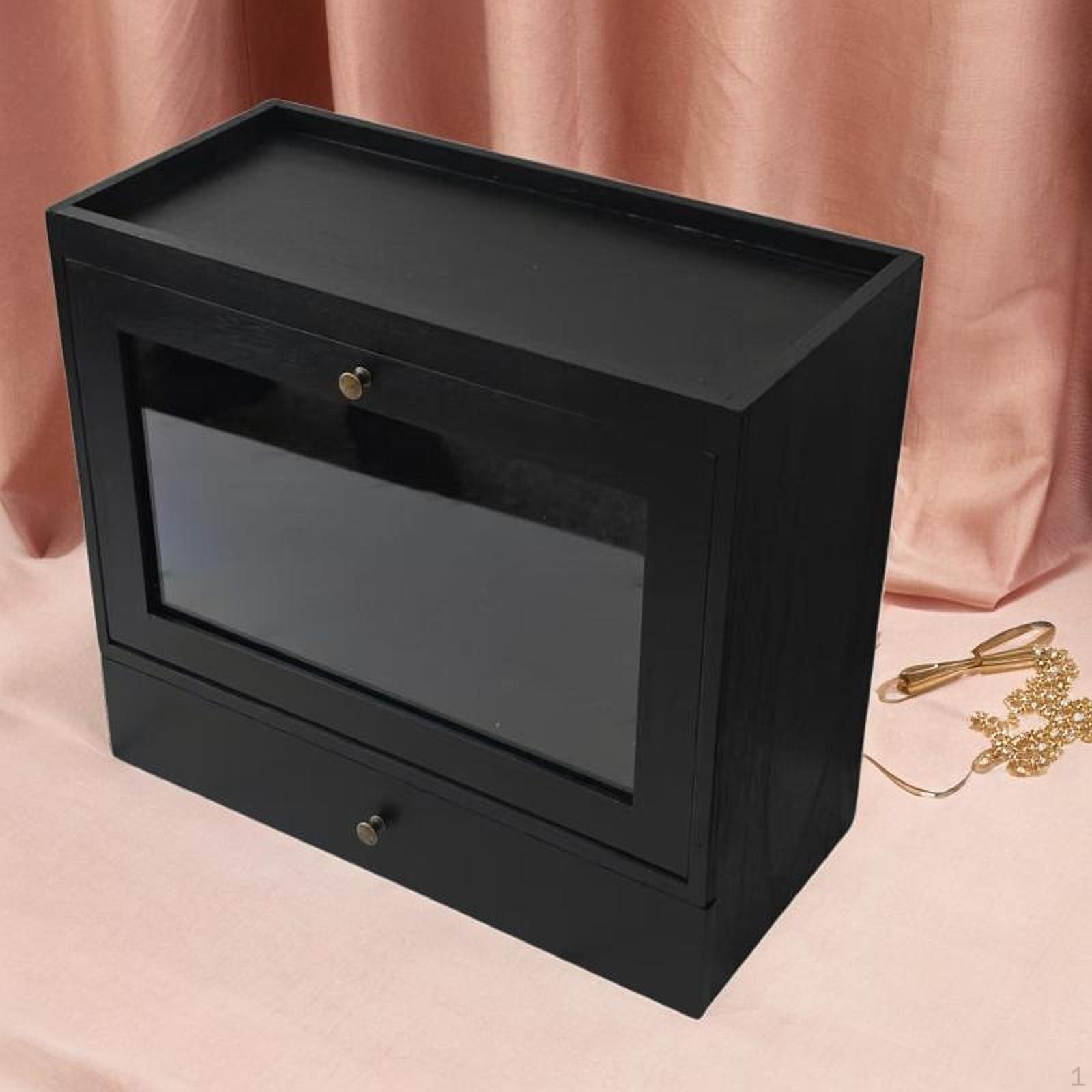 

Perfume Organizer Cosmetic Display Case Jewelry Storage Multipurpose Stylish with Drawer Solid Wood чёрный