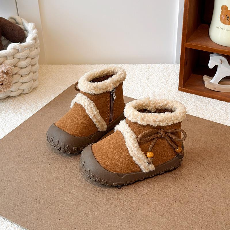 Girls' Fashion Fleece-Lined Boots | Children's Thickened Round-Toe Winter Shoes, Toddler Ankle Boots Elegant Girls Shoes