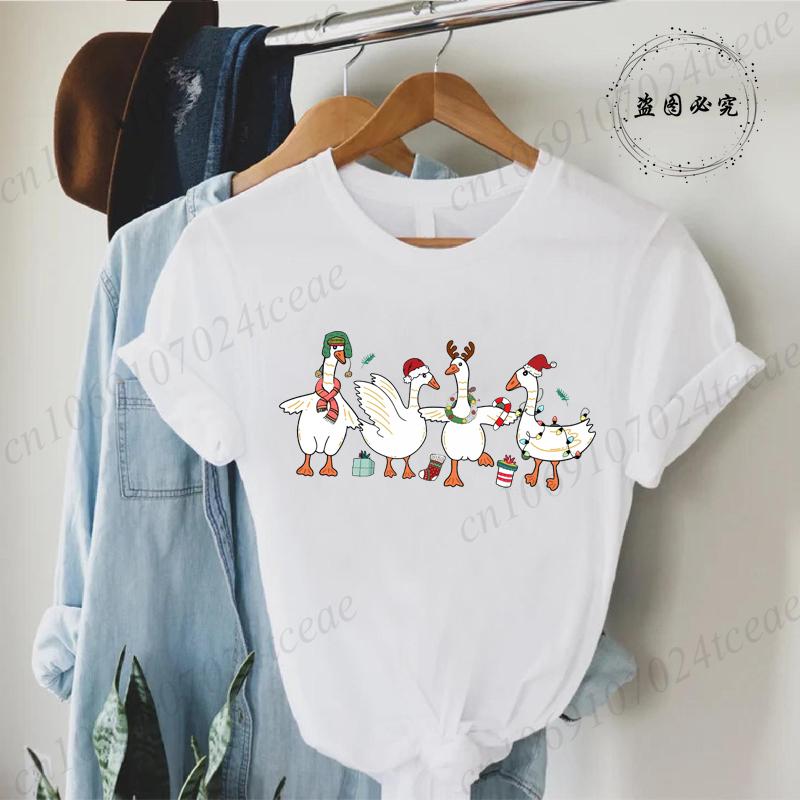 Fashion Funny Just A Goose Duck Xmas Print Tshirt Unisex Short Sleeve Tshirts Christmas Goose Unisex Summer Unisexs Clothing