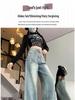 Women's Retro Distressed High-Waisted Wide-Leg Jeans, Loose & Slimming, Floor-Length Cigarette Pants