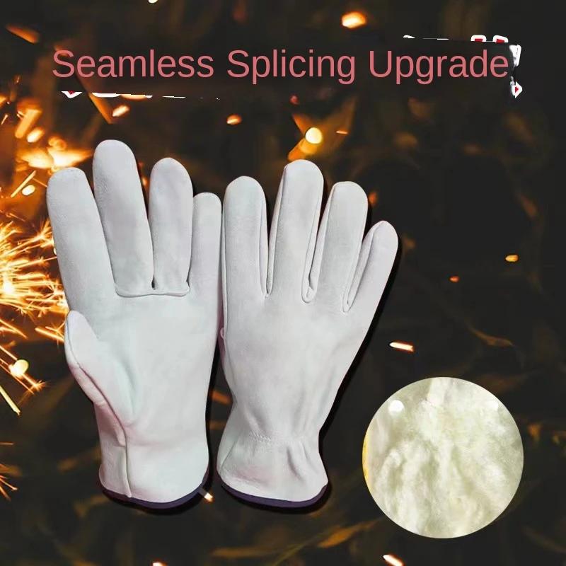 1 Pair Sheepskin Two-layer Welding Gloves Wear-resistant Anti-scalding Soft Welding Welder Durable Protection Labor Insurance