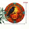 Vintage Iron Wall Art Round Sign Black Bird Pumpkin Autumn Leaves Halloween Home Decor