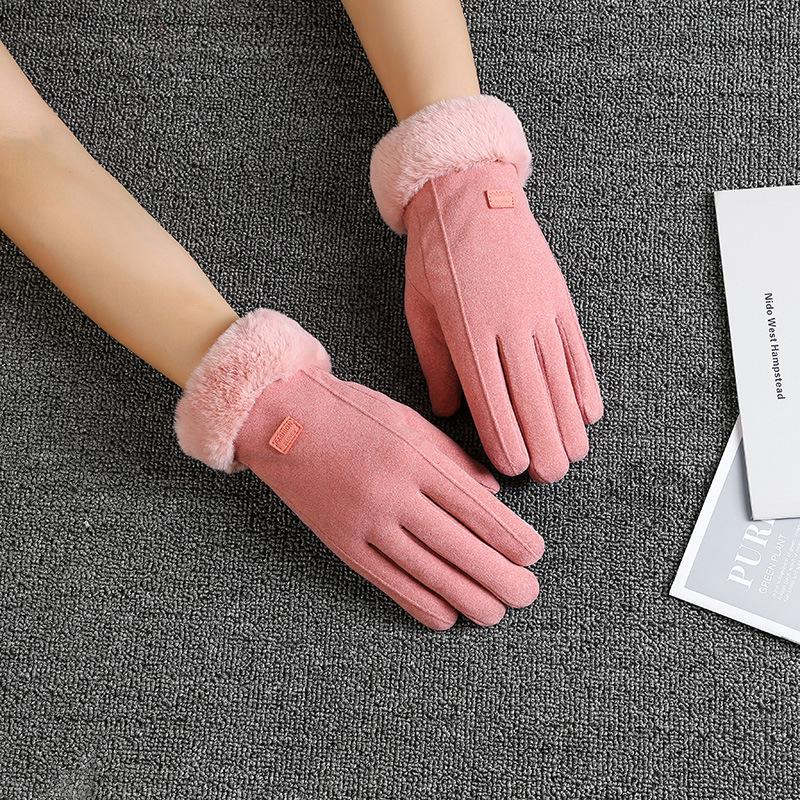 Autumn and Winter Warm Gloves for Women with Thickened Fleece Edges Outdoor Cycling and Driving Sports Touch Screen Fleece Gloves