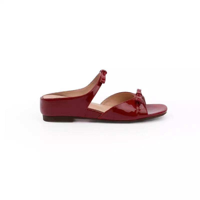 4.5Cm Inner Height Increase Square Head Wedge Heel Sheepskin Bow Slippers Women's Sandals Summer New
