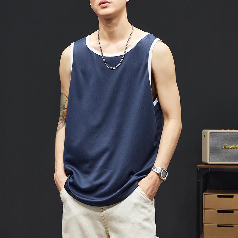 American Solid Color Trendy Brand Ice Silk Round Neck Quick-drying Sports Running Jersey Sleeveless Vest