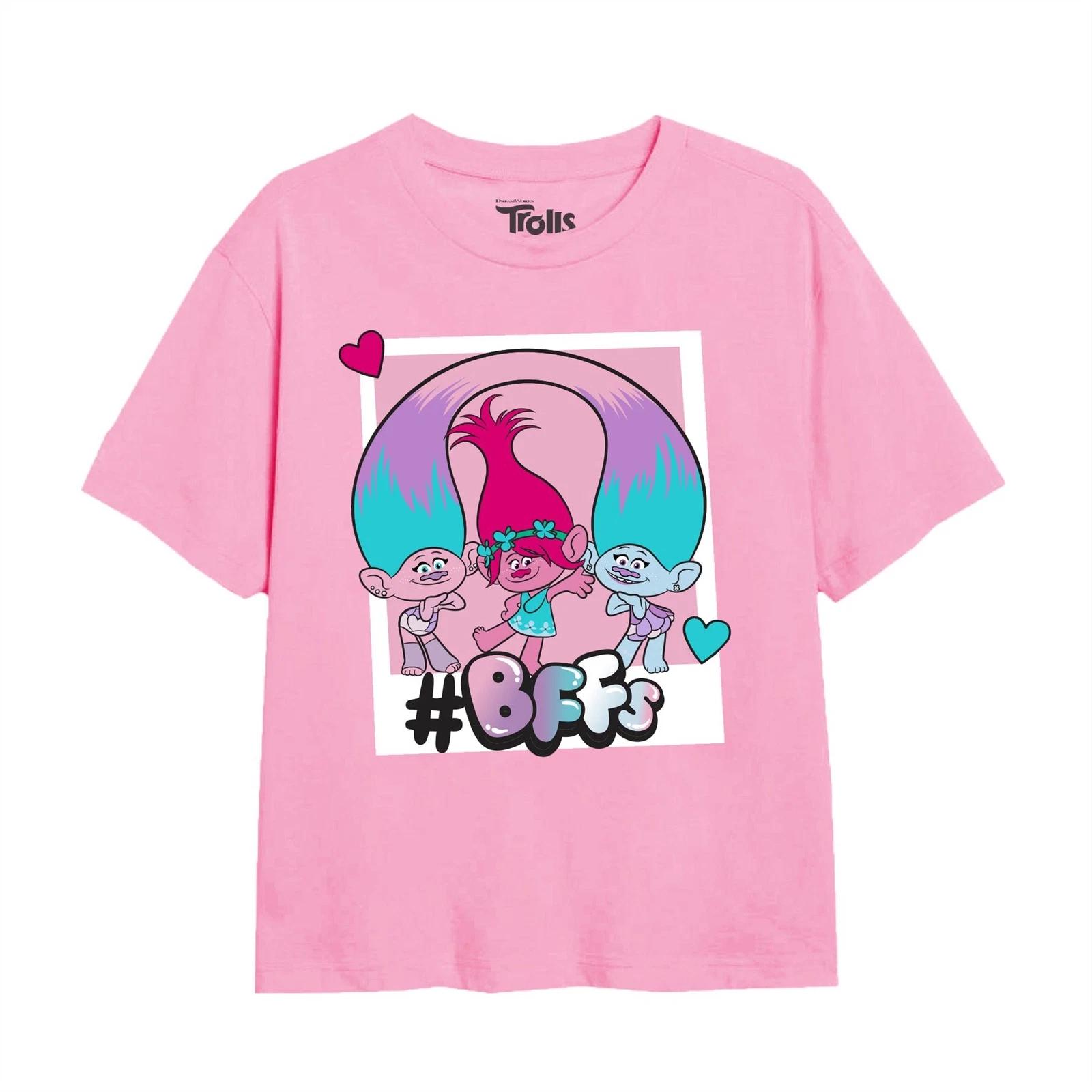 Trolls Girls 100% Cotton T-shirt Mens Tees Top BFF Polaroid Top Tee 3-10 Years Official 2XL