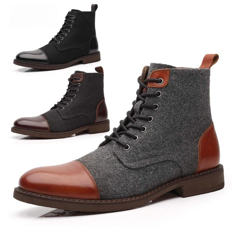 Stivali da Uomo in Pelle Retro Punta Tonda Stivaletti da Uomo High-Top Colore Misto Piattaforma Stivali da Cavaliere Moda Casual Scarpe da Uomo