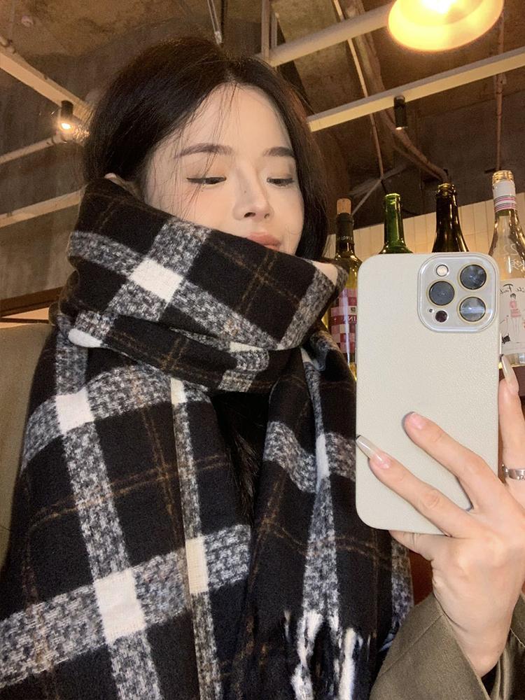 Women Winter Retro Knitted Scarf Headscarf Ladies Men Casual Preppy Plaid Tassel Scarve Mujer Male Foulard Wrap Shawl New Unisex