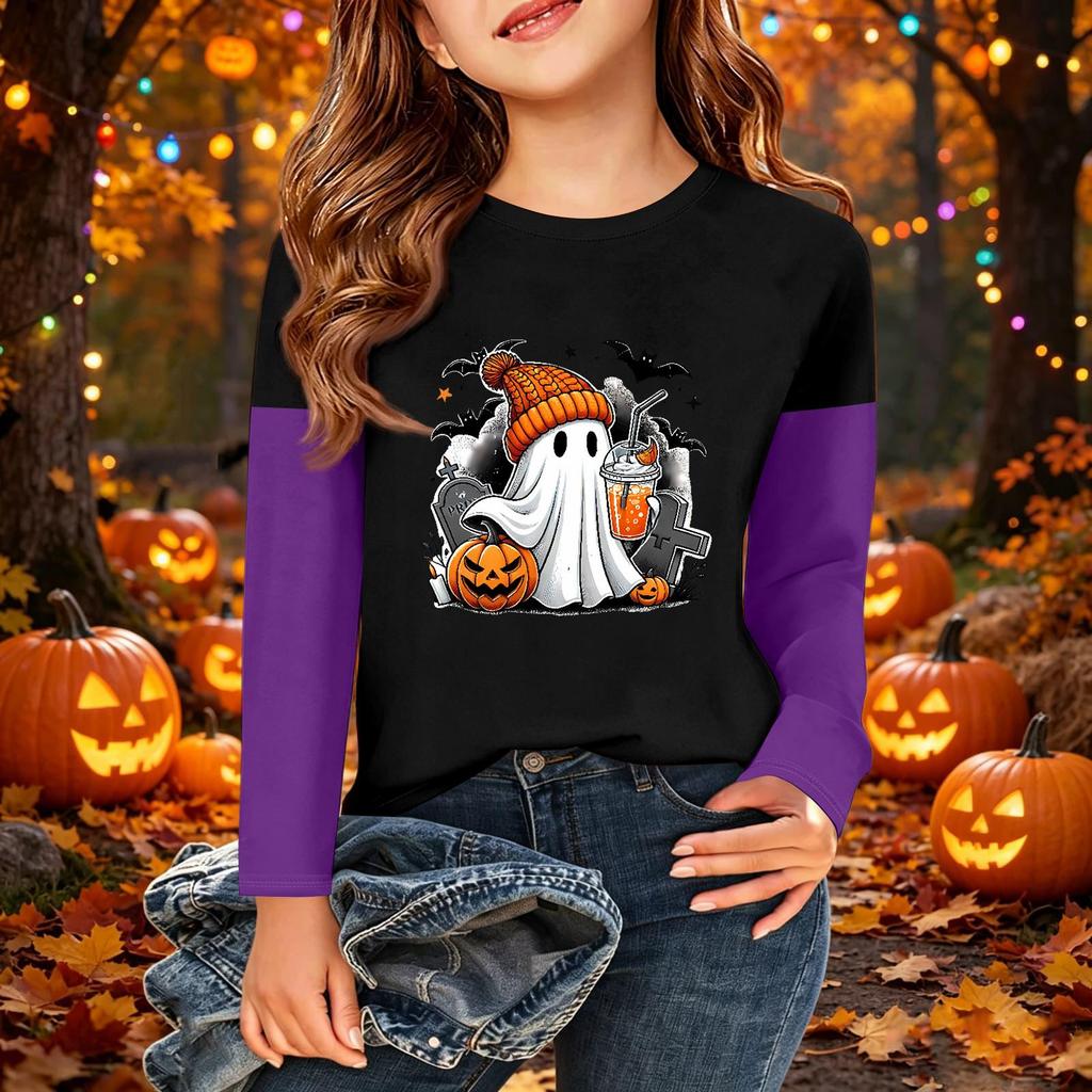 Kids' Halloween Printed Long Sleeve T-Shirt Casual Neck Top for Boys Girls