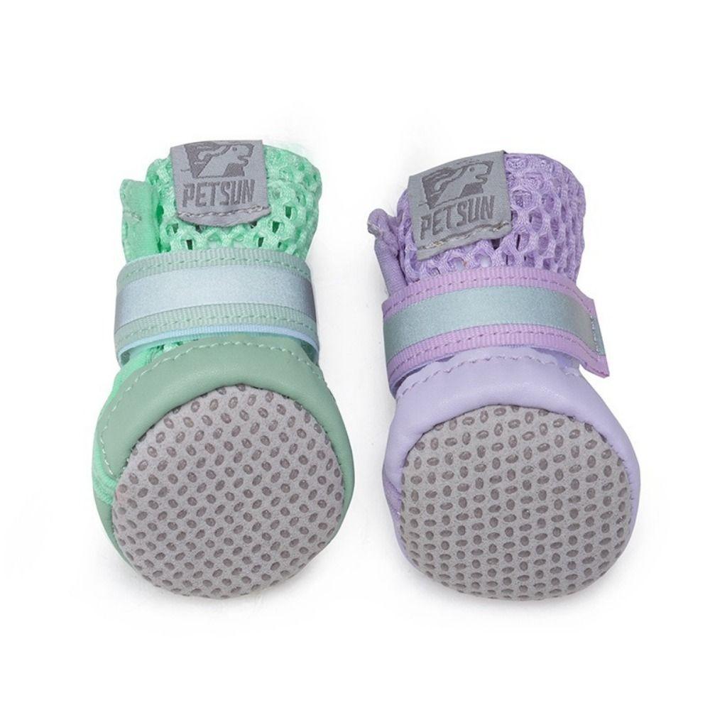 4Pcs Anti Slip Mesh Dog Shoes Soft Sole Dog Paw Protectors Fashion Pet Dog Sandals  Puppy