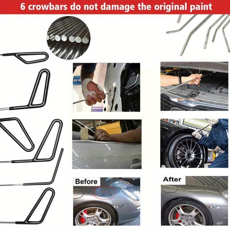 Car pole tool unpainted dent repair kit, with 6 car dent hook rods, suitable for repairing car body dents and hail damage