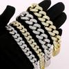 KRKC&CO Miami Cuban Chain Necklace 18mm White Gold Plated with Zirconia Men's Choker Hip Hop Accessory 46cm