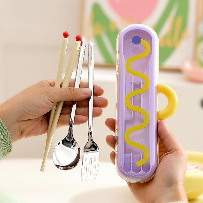 Dopamine Portable Stainless Steel Cutlery Set - Chopsticks, Fork & Spoon for Students & Office Workers