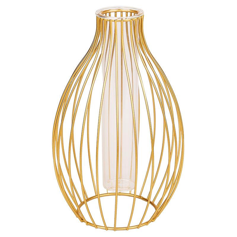 Nordic Ins Home Decoration Iron Geometric Glass Plant Flower Vase Decoration Desktop Dried Flower Decorative Vase