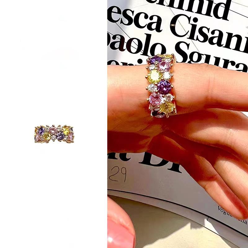 Rainbow Zircon Open Ring: Colorful Retro Alloy Finger Ring