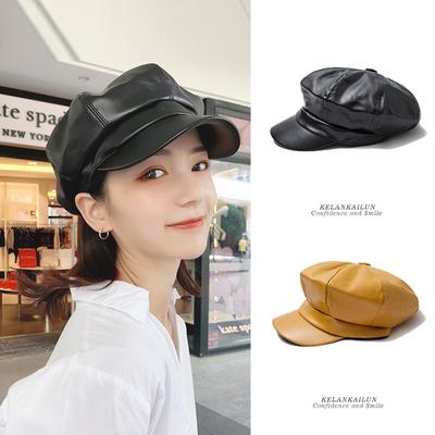 Women Fashion All Match British Style Octagonal PU Beret
