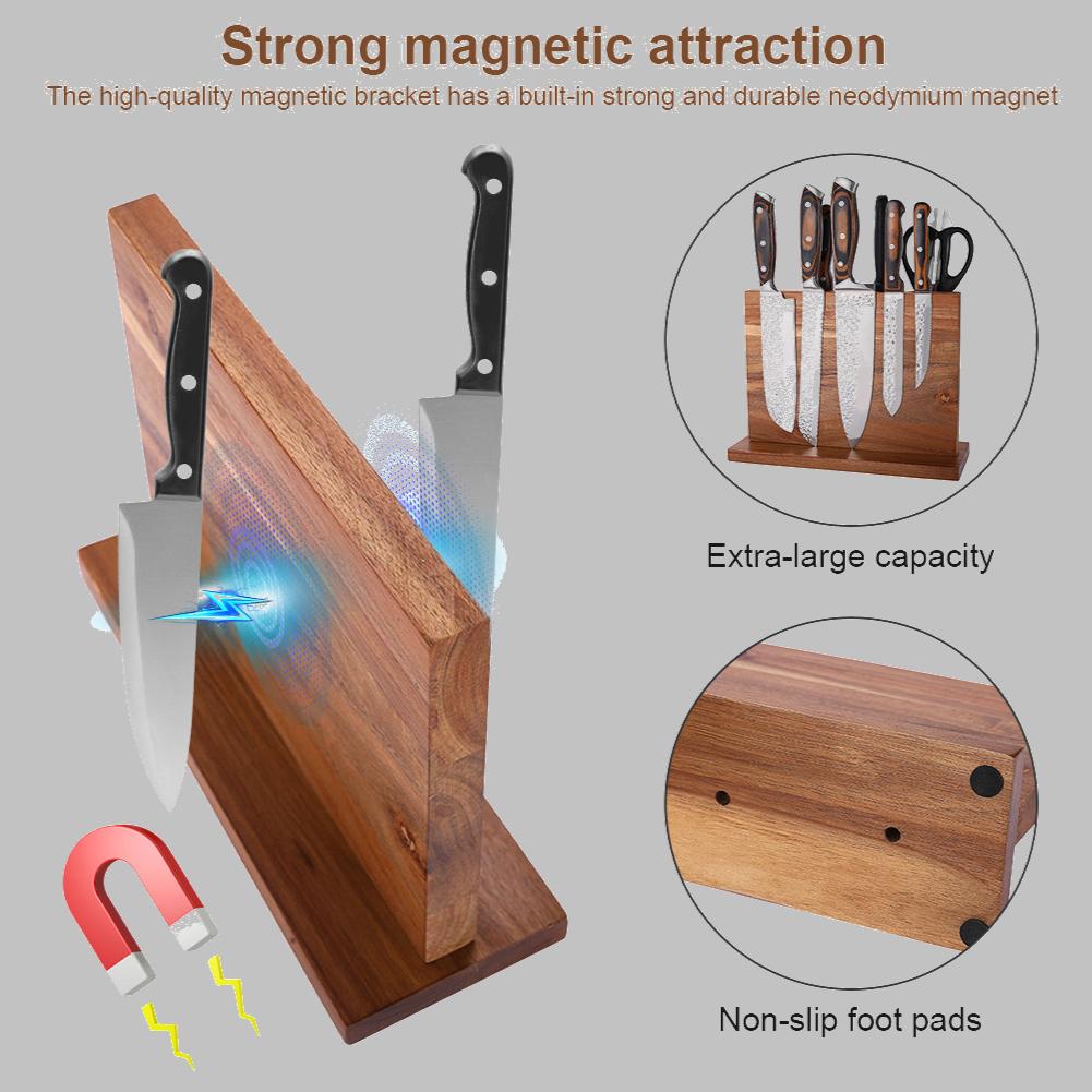 Wood Magnetic Universal Knife Block Stand Knife Display Rack Knives Set Holder Stand Sink Knife Storage Organizer for Counter