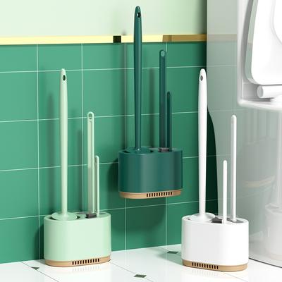 Haushalt Badezimmer Toilettenbürste Dreiteiliges Set, Kein Stanzen Wandhängend Badezimmer Silikon Keine toten Ecken Toilettenreinigungsbürsten-Set