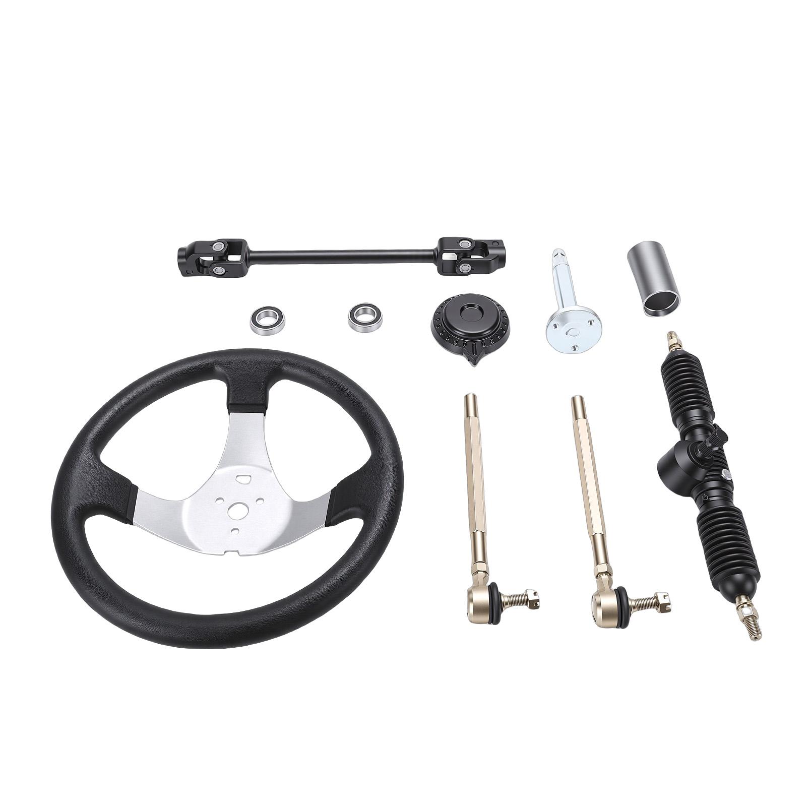 

300mm Go Kart Steering Wheel 3 Spoke with 320mm Adjustable Shaft Rack and Pinion Small Gear Pull Rod Rack for 110ml