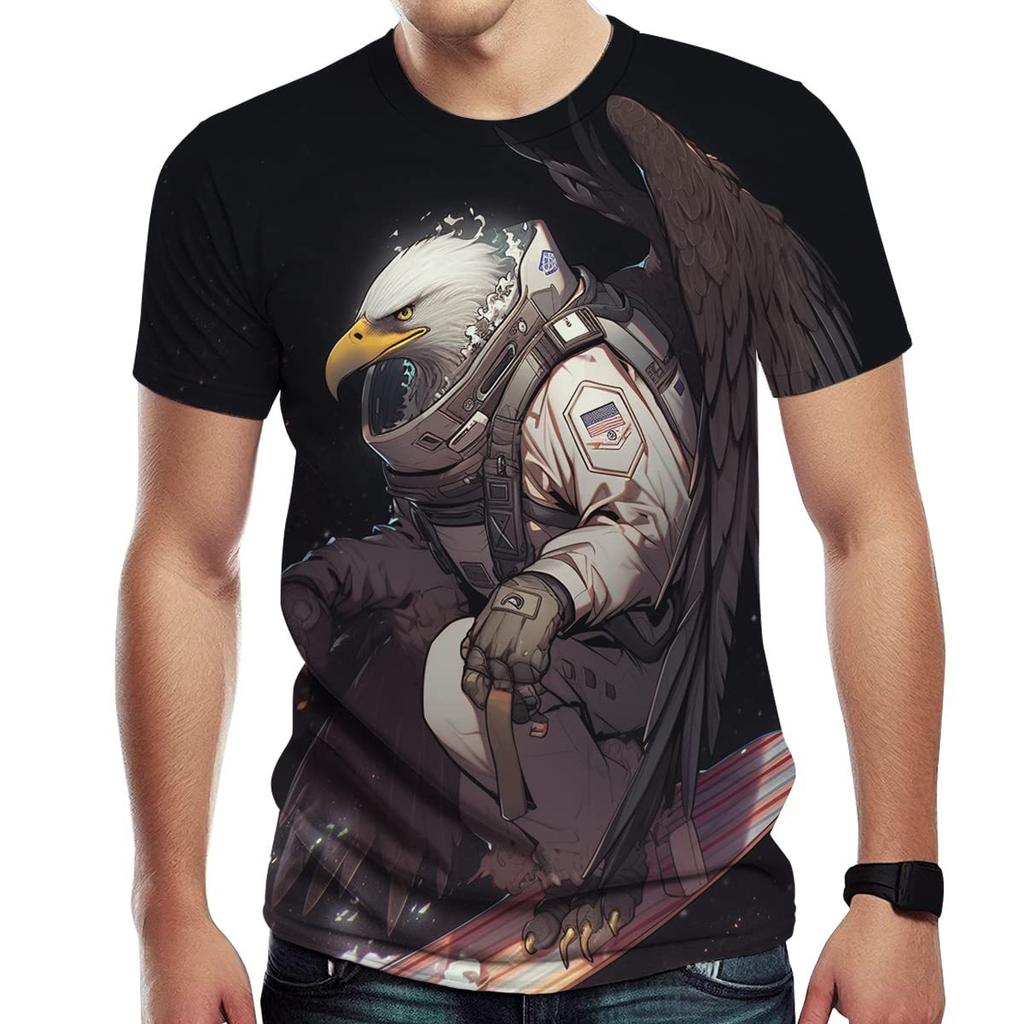 Summer Round Neck 3D American Eagle Pattern Print Top Fashionable Casual Short Sleeved Men's T-shirts