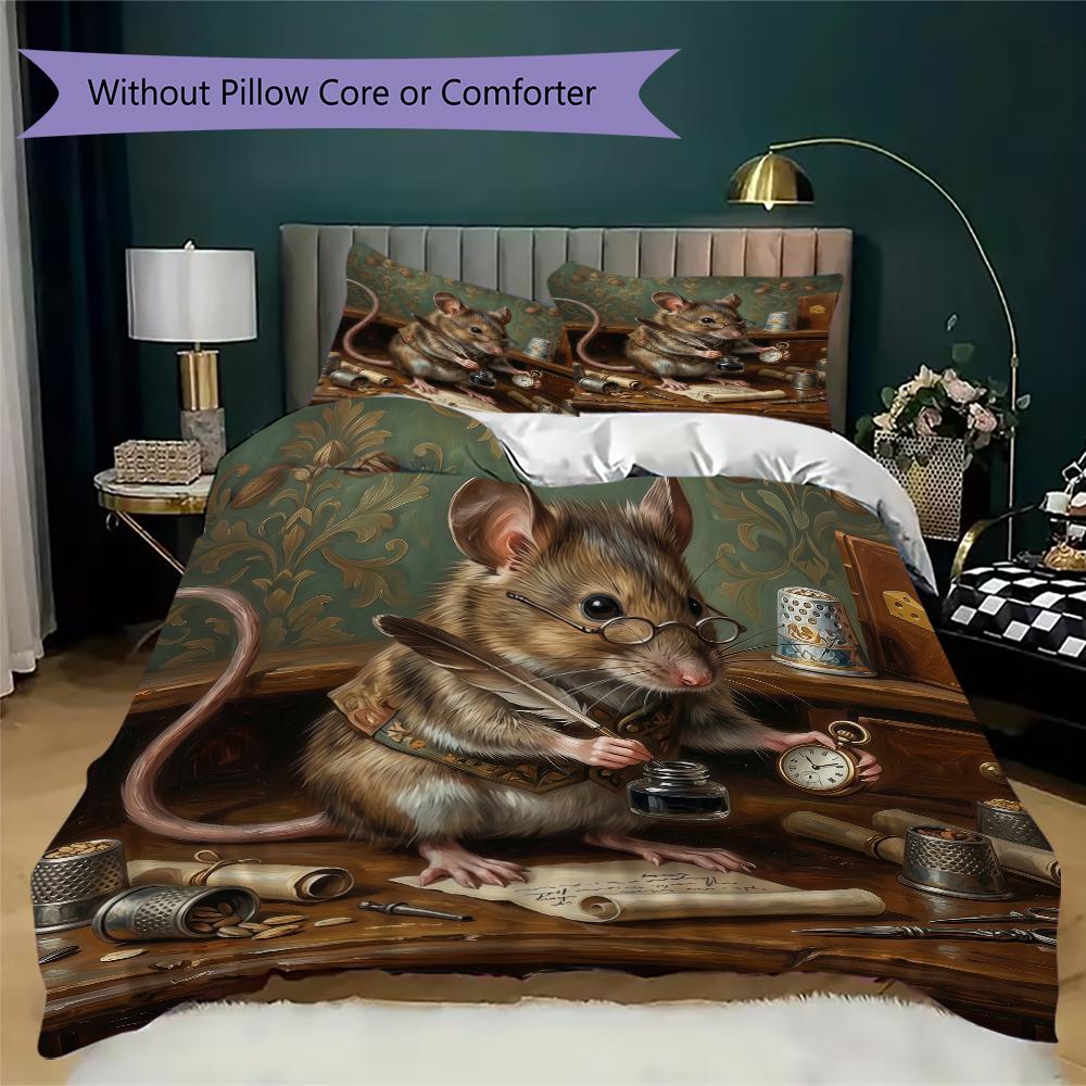 Vintage Guinea Pig Pattern Bedding uilt Set uilt Cover Pillowcase Home Decoration Birthday Gift (1 * duvet cover + 2 * pillowcase without core)