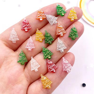 50pcs Resin Cute Colorful Glitter Mini Christmas Tree Flatback Rhinestones & Decorations