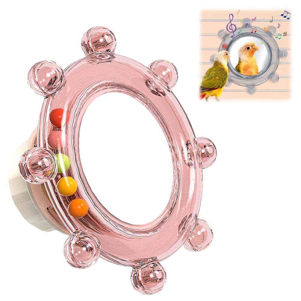 Bird Mirror Toy With Bell Chew Beads Parrot Cage Accessories Beak Grinding Boredom Relief Interactive Toy
