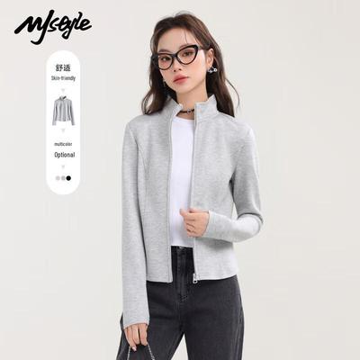 MJ STYLE Women's Slim Fit Air Layer Stand Collar Jacket