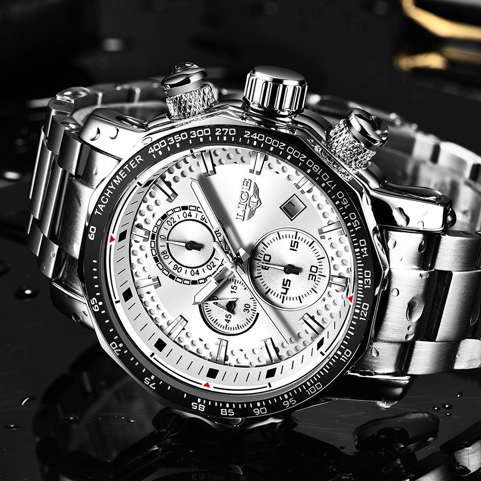 LIGE Men's Multi-function Waterproof Steel Watch with Calendar