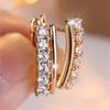Single Row Round Stone White Zircon Hoop Earrings For Women Vintage Gold Color Wedding Party Jewelry