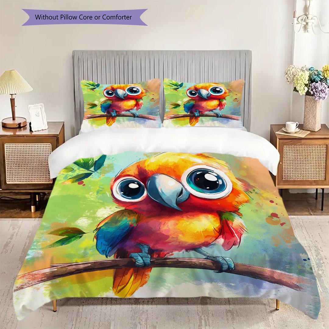 

Комплект постільної білизни з візерунком папуг Ковдра Покривало Наволочка Домашній Декор Подарунок на День Народження (1 * підковдра + 2 * наволочка, без наповнювача) 135x200cm