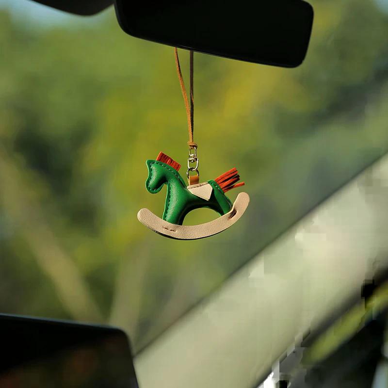 High-End Pony Car Pendant, Rearview Mirror Leather Interior Decor; Cute Vehicle Accessory