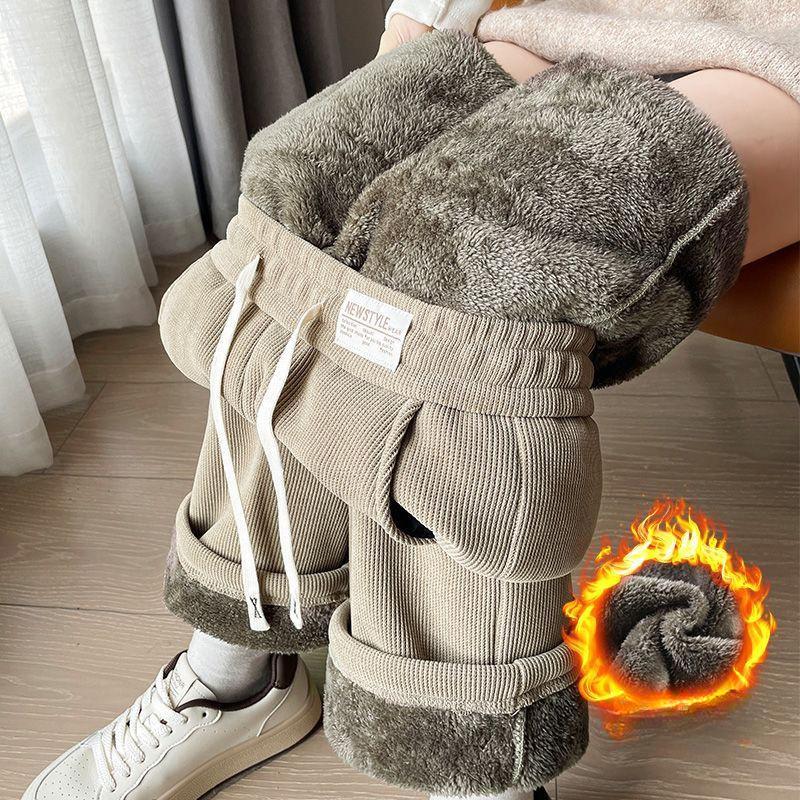 

Эластичный пояс с завязками на шнурке, плотные широкие брюки, женские однотонные брюки, теплые и удобные, осень и зима 2XL хаки