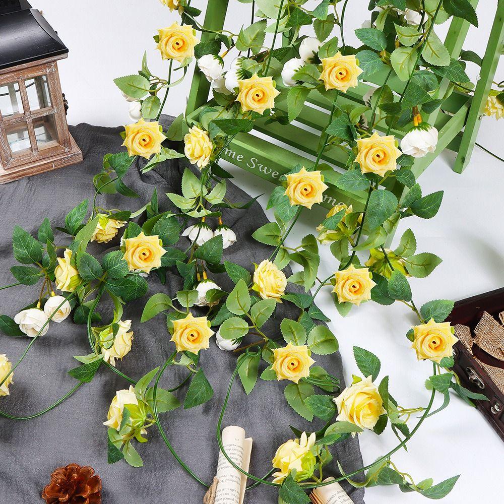 

Handmade Artificial Rose Vine Spring Simulation Rose Vine Silk Rose Flower Vine Wedding Party білий